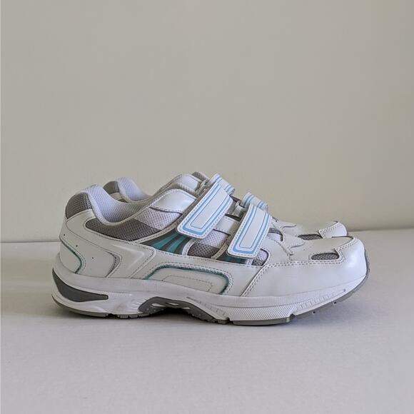 Vionic Tabi Leather Womens 11 Wide Hook & Loop White Blue Walking Sneakers - Picture 1 of 8